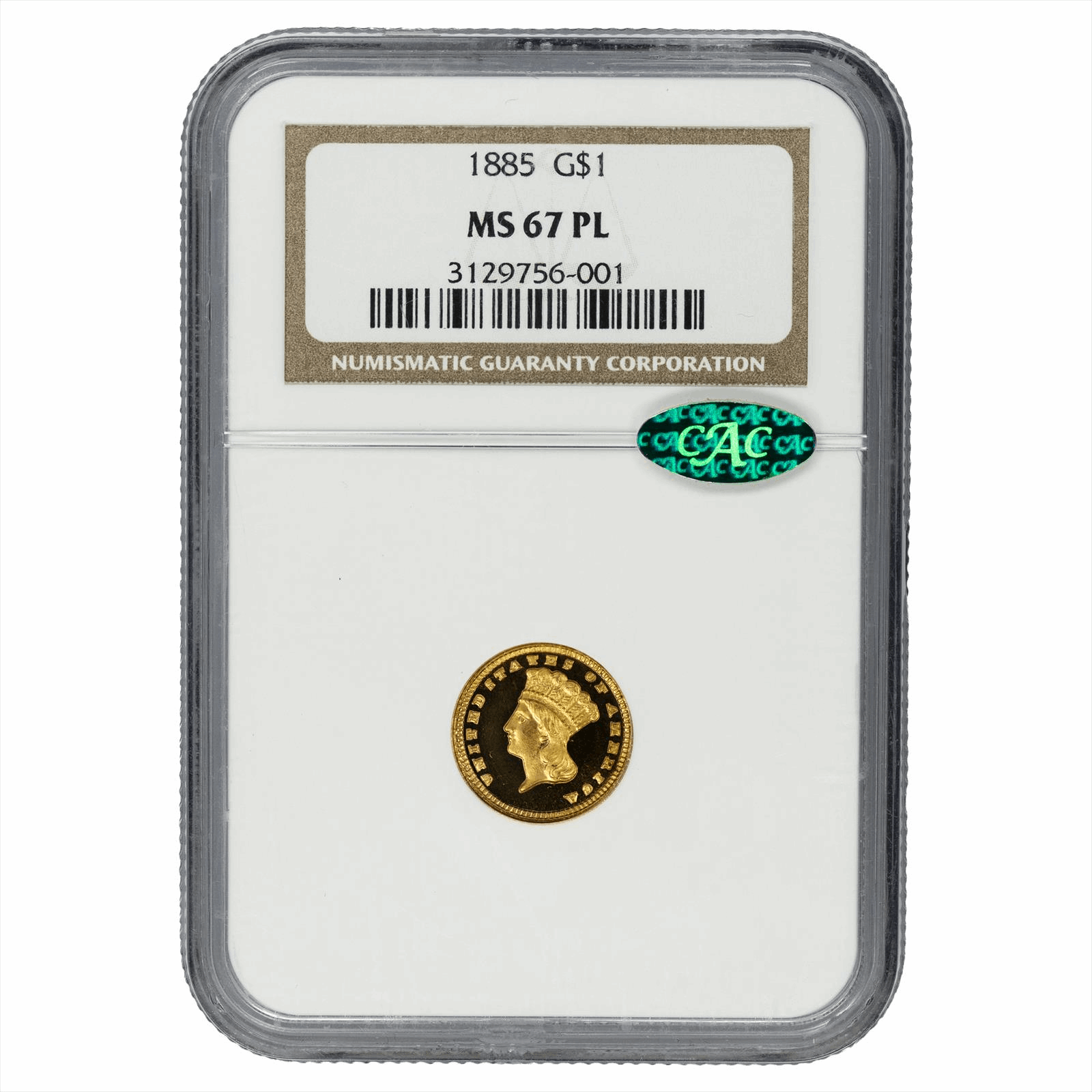 1885 Large Indian Princess Head Dollar $1 Pop 1 NGC MS 67 PL CAC