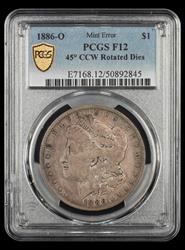 1886-O $1 Mint Error 45 Degree CCW Rotated Dies PCGS F-12