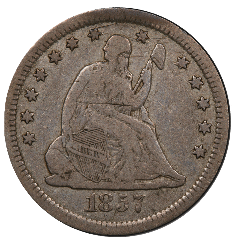 1857-S Seated Liberty Quarter, Circulated, Very Fine - Rare Date