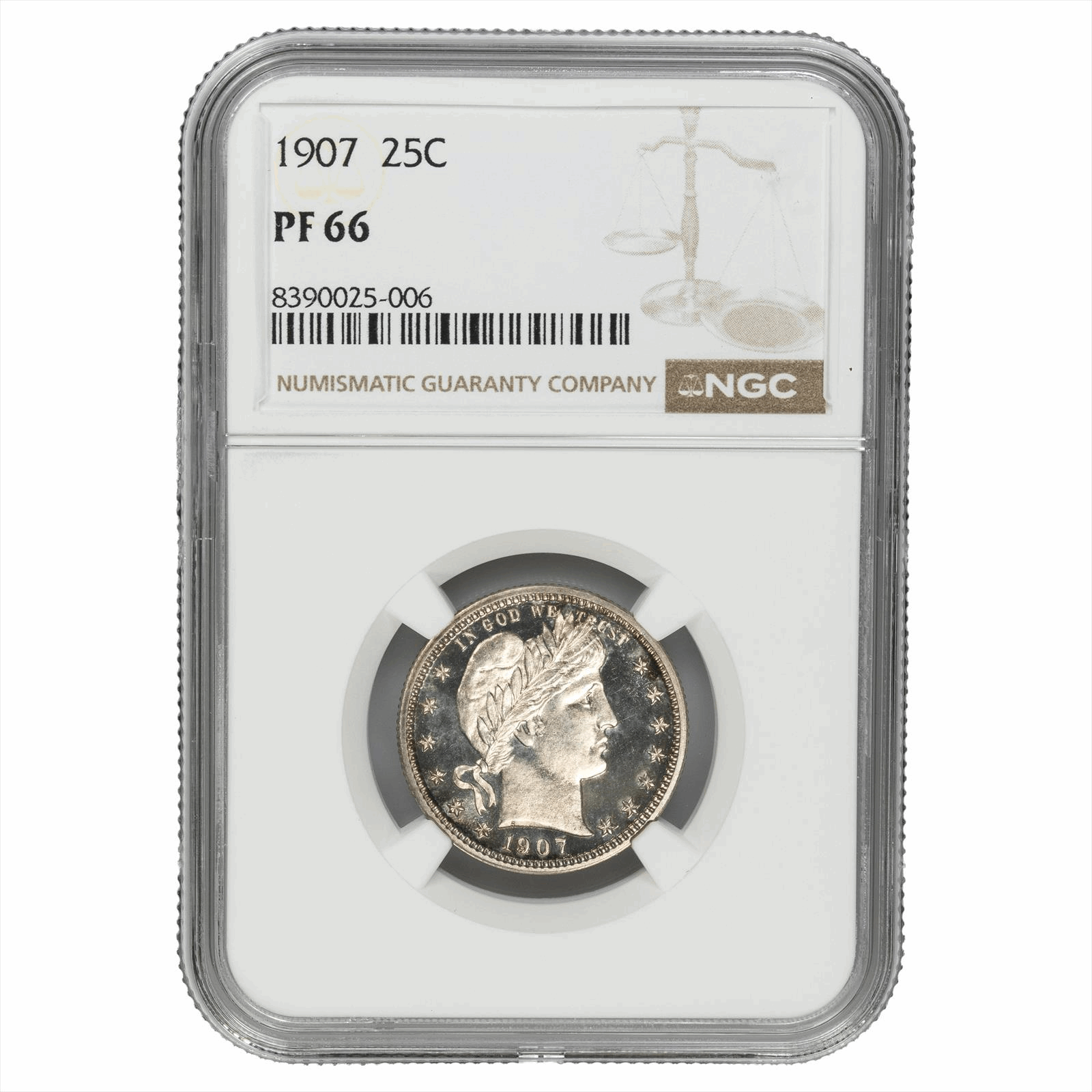1907 Barber Quarter 25C NGC PR 66