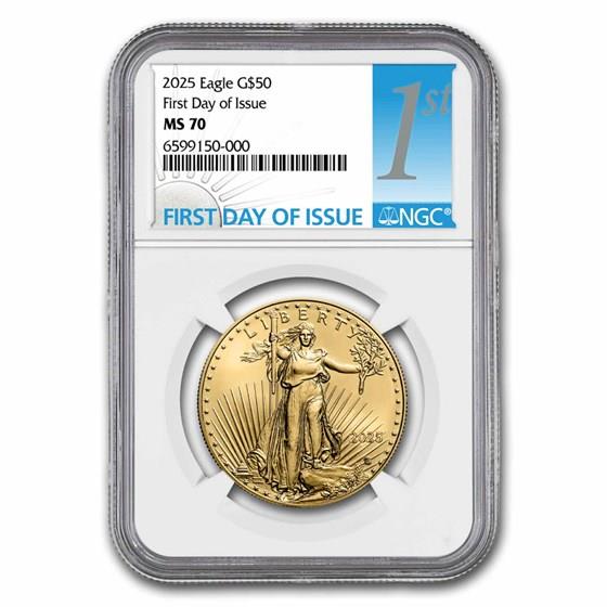 2025 $50 1oz. American Gold Eagle, FDI, MS70, NGC  