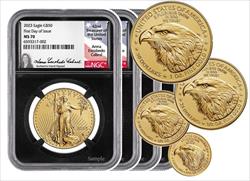 2023 4-Coin American Gold Eagles Set, FDI, MS70, NGC, Anna Cabral 