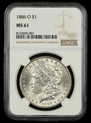 1886 O $1 NGC MS 61