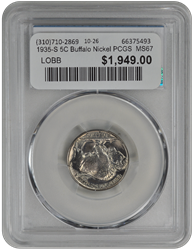 1935-S 5C Buffalo Nickel PCGS  MS67