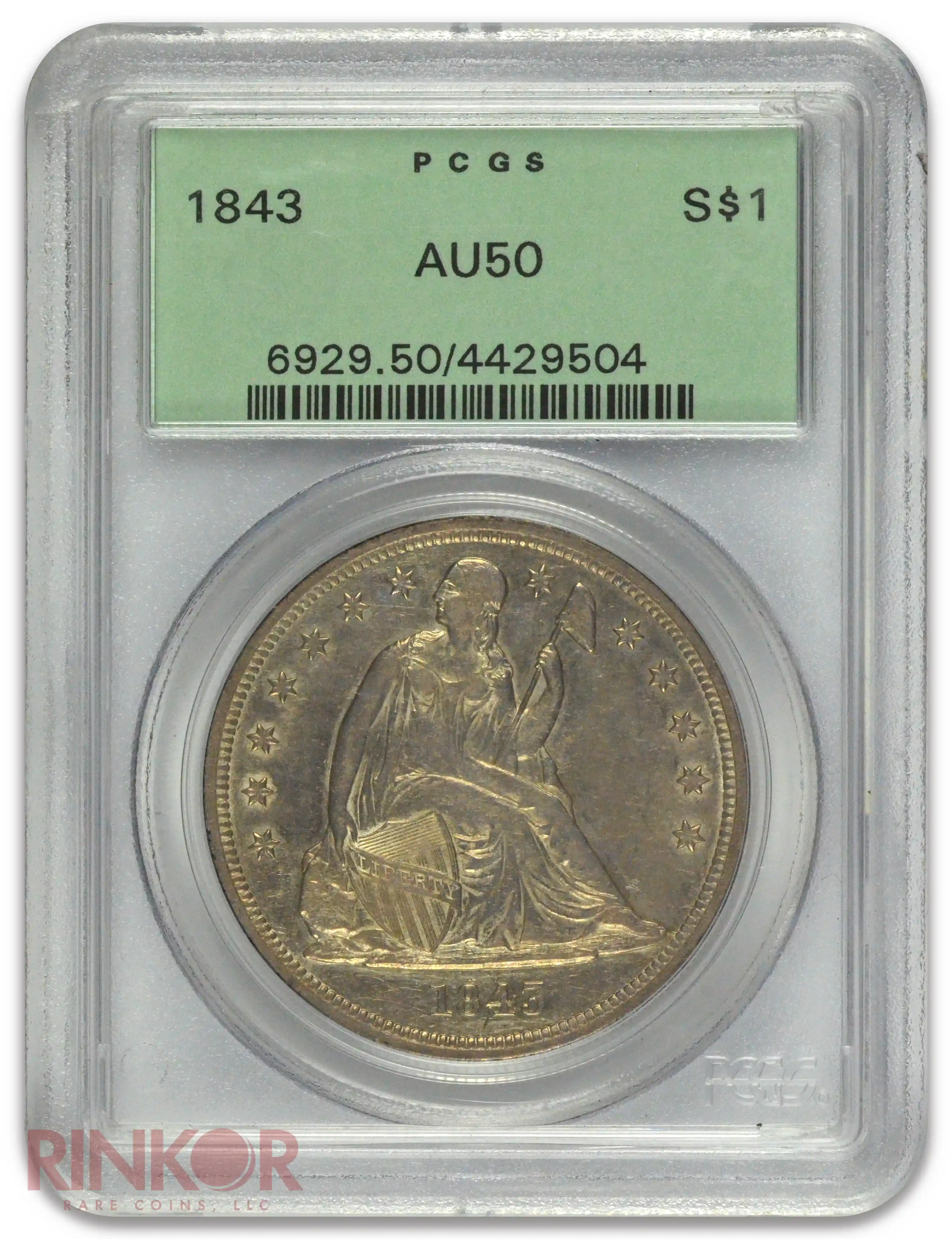 1843 $1 Seated Dollar PCGS AU-50