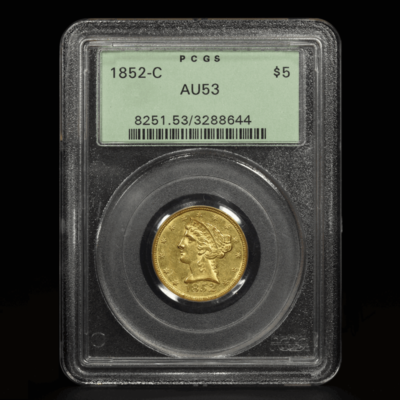 1852-C $5 GOLD Liberty Head Half Eagle - OGH - CHARLOTTE - PCGS AU53