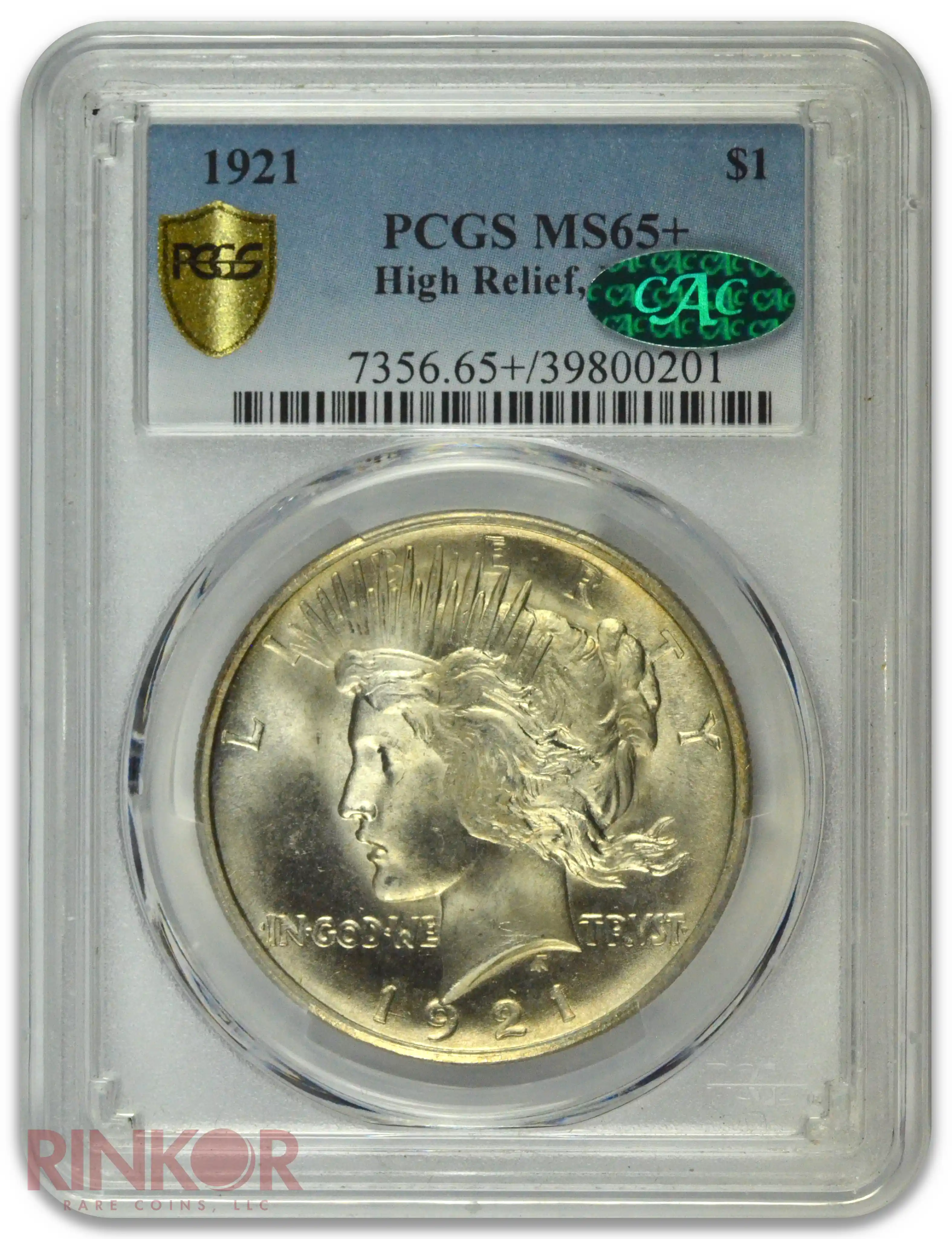 1921 $1 Peace Dollar PCGS MS 65+ CAC