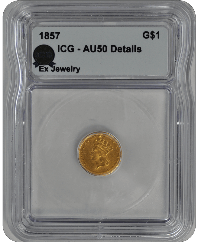1857 	Gold $1 - Type 1 ICG AU 50