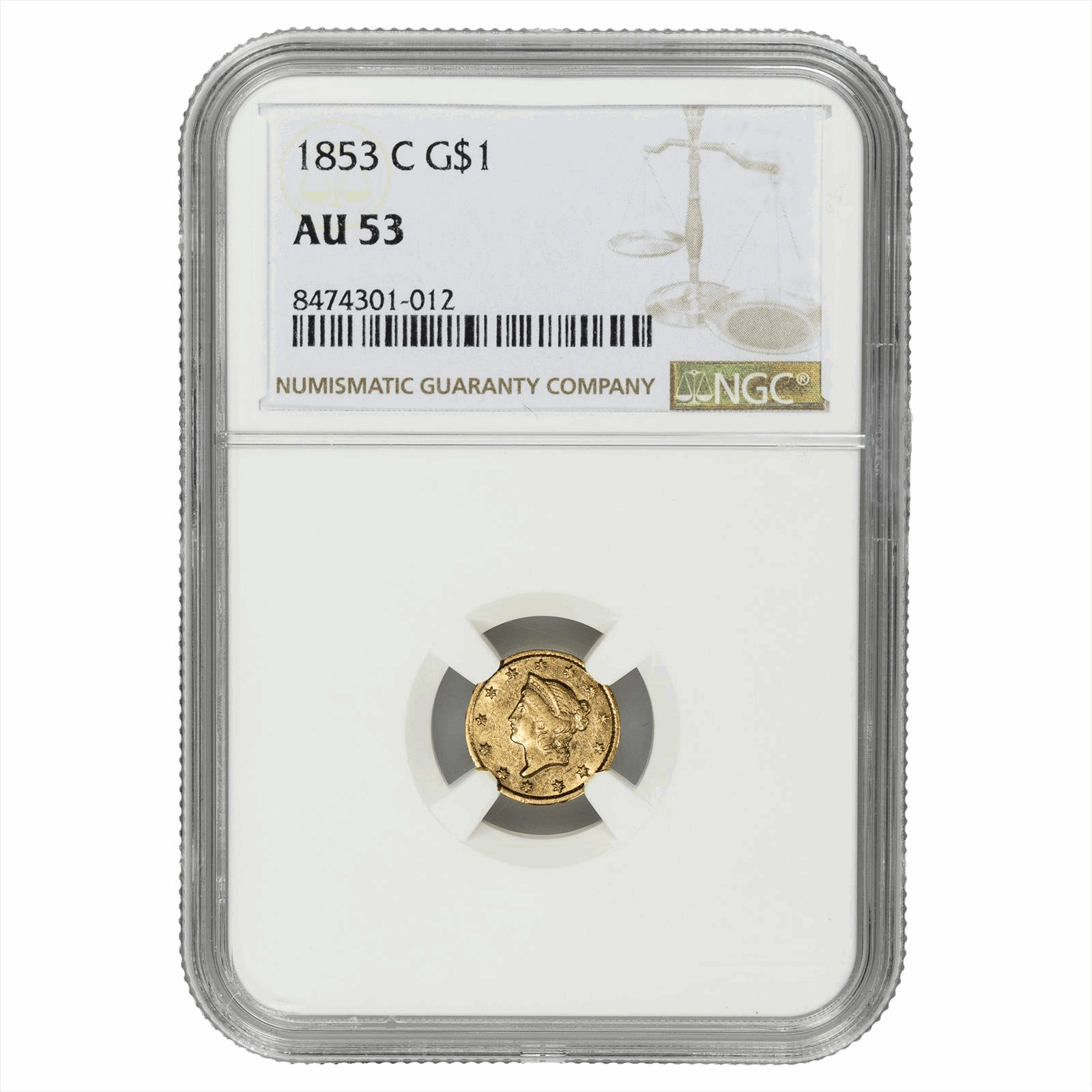 1853-C Liberty Head Gold Dollar $1 NGC AU 53