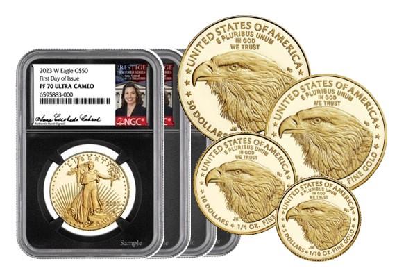 2023 W American Gold Eagle Proof 4-coin Set First Day of Issue PF-70 Ultra Cameo NGC Anna Cabral 