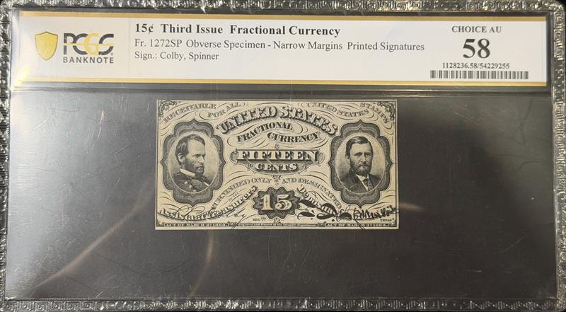 Fr. 1272SP Third Issue 15C Obverse Specimen PCGS  AU58