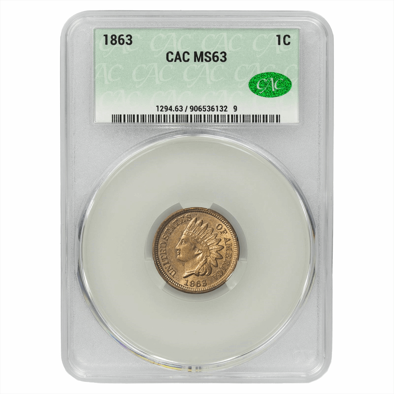 1863 Indian Head Small Cent 1C CACG  MS 63 CAC