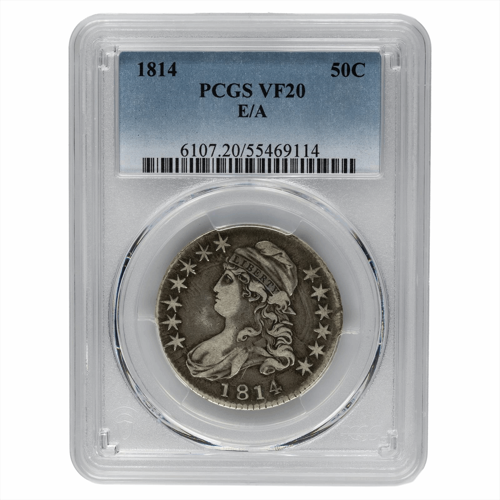 1814  E/A Capped Bust Silver Half Dollar 50C PCGS VF-20