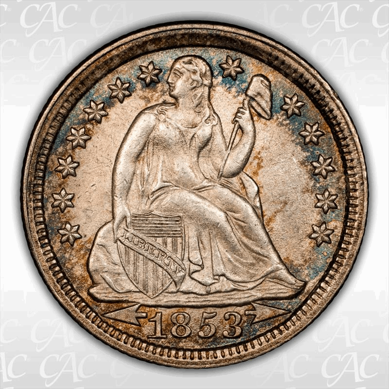 1853 Arrows 10C CACG MS 64