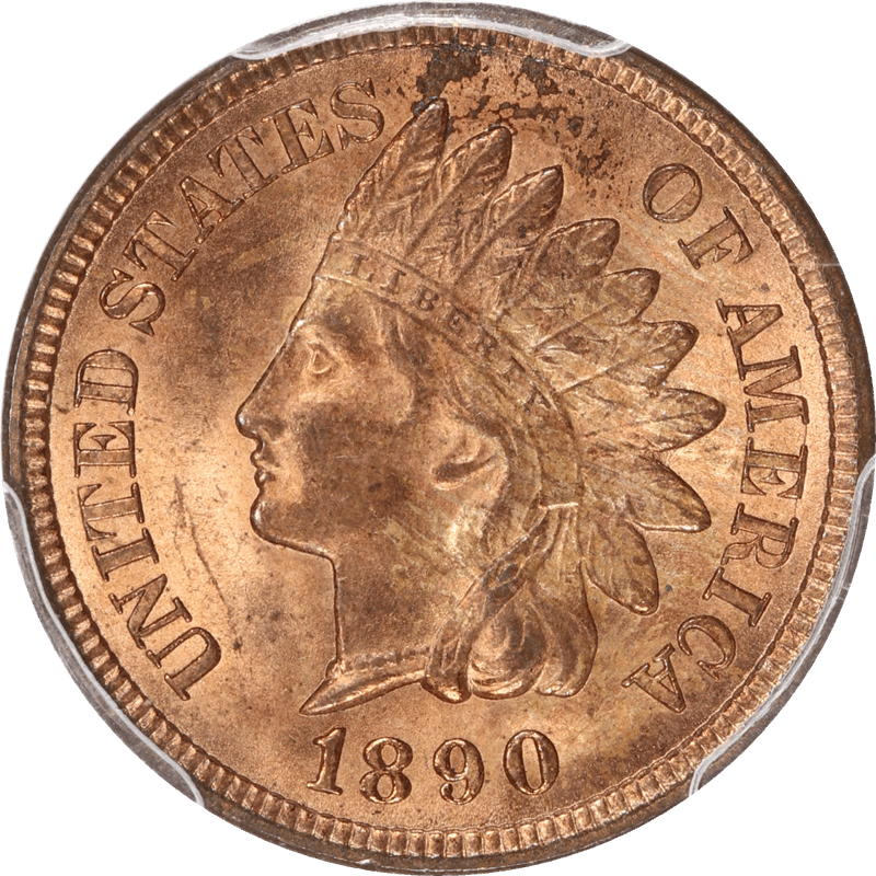 1890 Indian Head Cent 1c, PCGS RD 64 RED - Lustrous