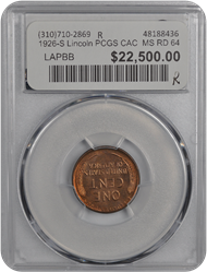 1926-S Lincoln PCGS CAC  MS RD 64 