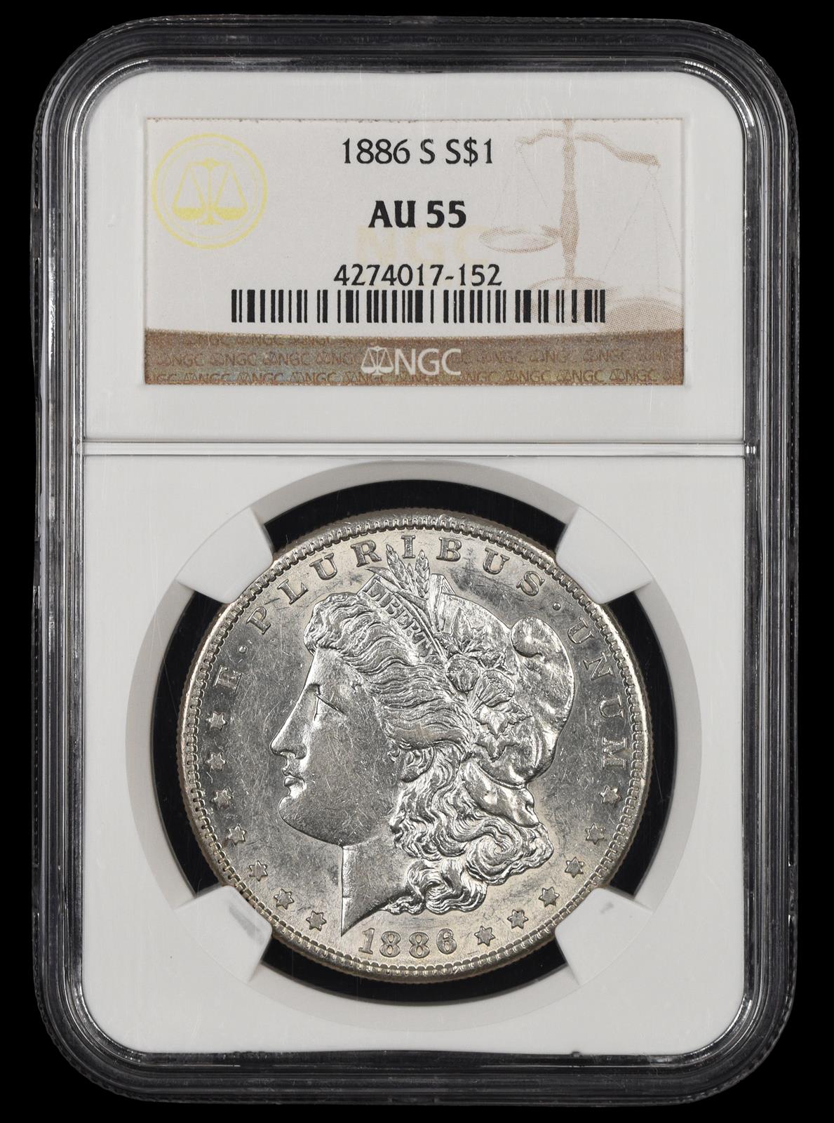 1886 S $1 NGC AU-55