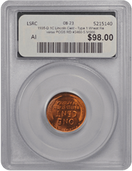 1935-D 1C Lincoln Cent - Type 1 Wheat Reverse PCGS RD #3460-5 MS66