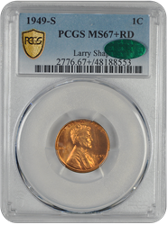 1949-S Lincoln PCGS (CAC) RD 67+ 