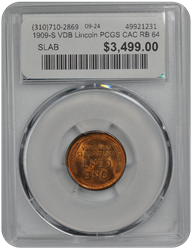 1909-S VDB Lincoln PCGS CAC RB 64