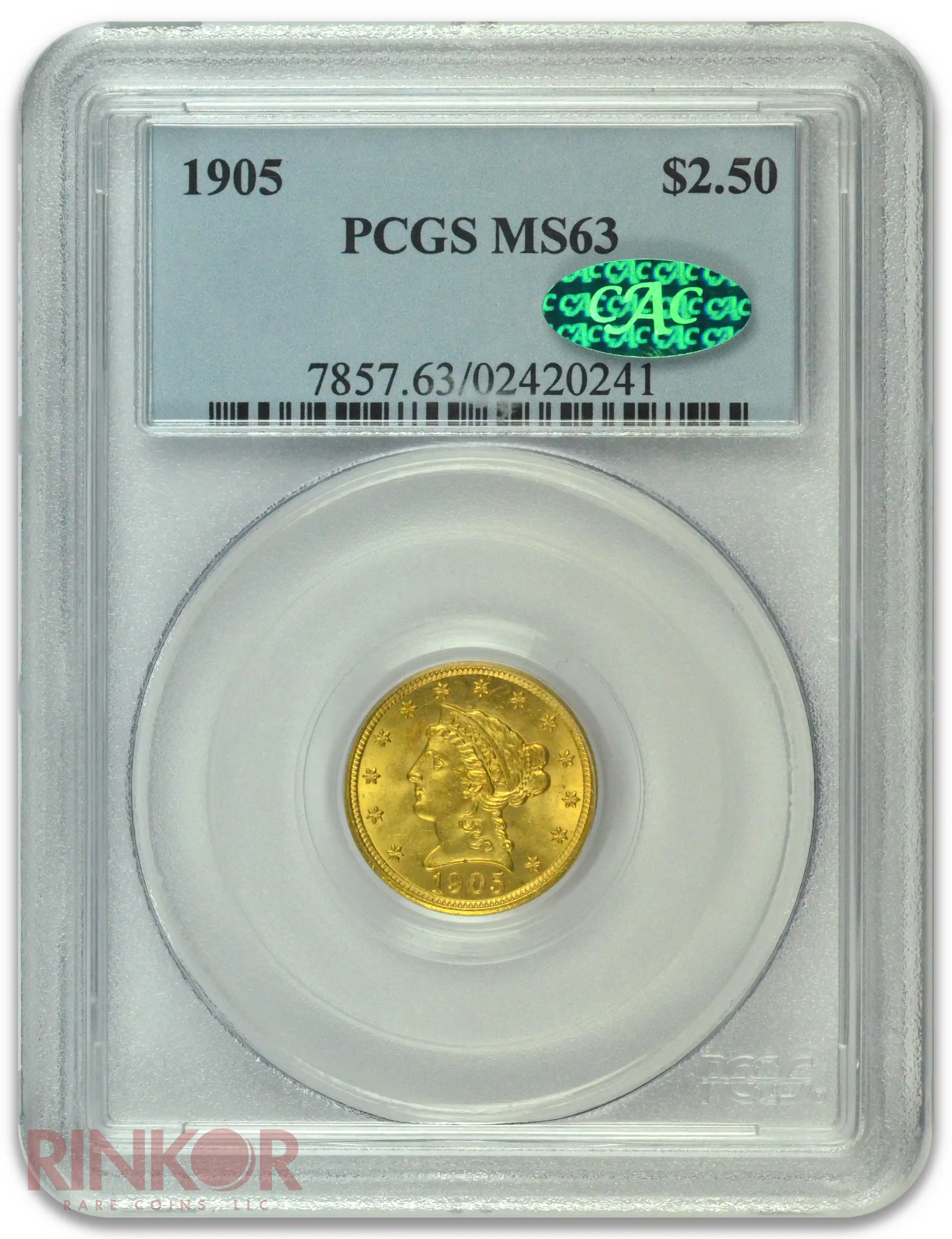 1905 $2.50 Liberty Head PCGS MS 63 CAC