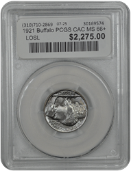 1921 Buffalo PCGS CAC MS 66+