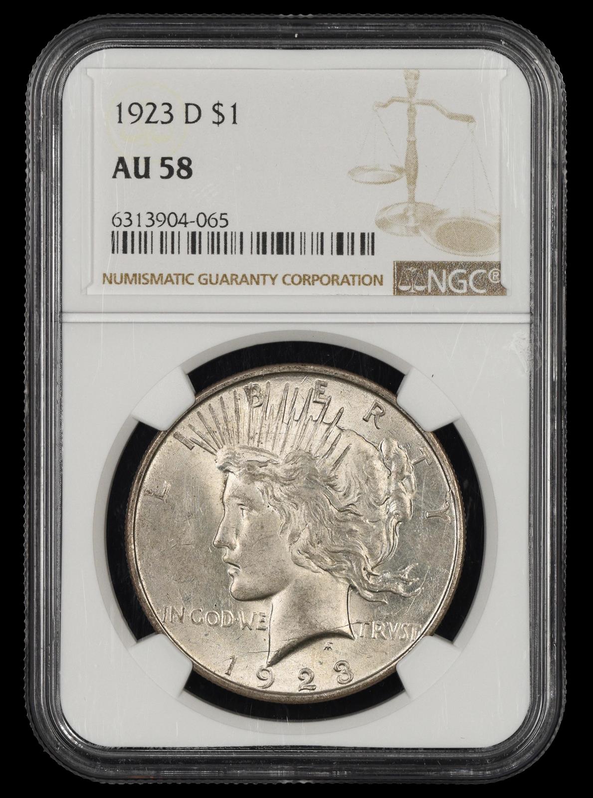 1923 D $1 NGC  AU 58