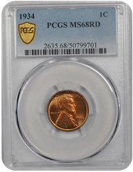 1934 Lincoln PCGS RD 68