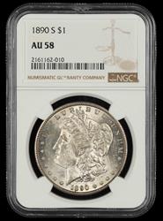 1890 S $1 NGC AU-58