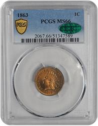 1863 Indian Head PCGS CAC MS 66