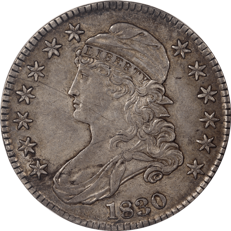 1830 Capped Bust Half Dollar 50c Choice XF/AU Small 0 Date - Nice Coin