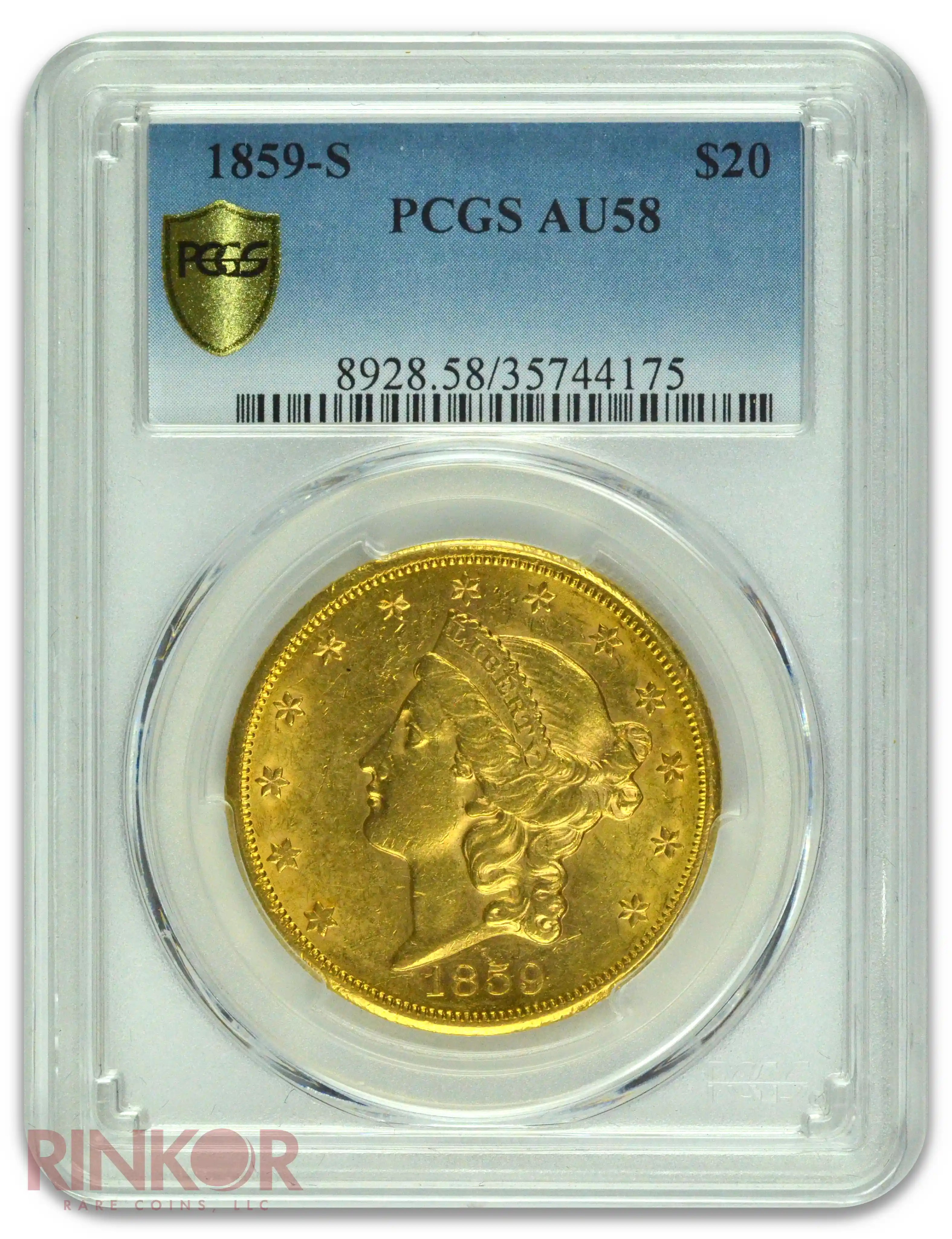 1859-S $20 Liberty Head PCGS AU-58