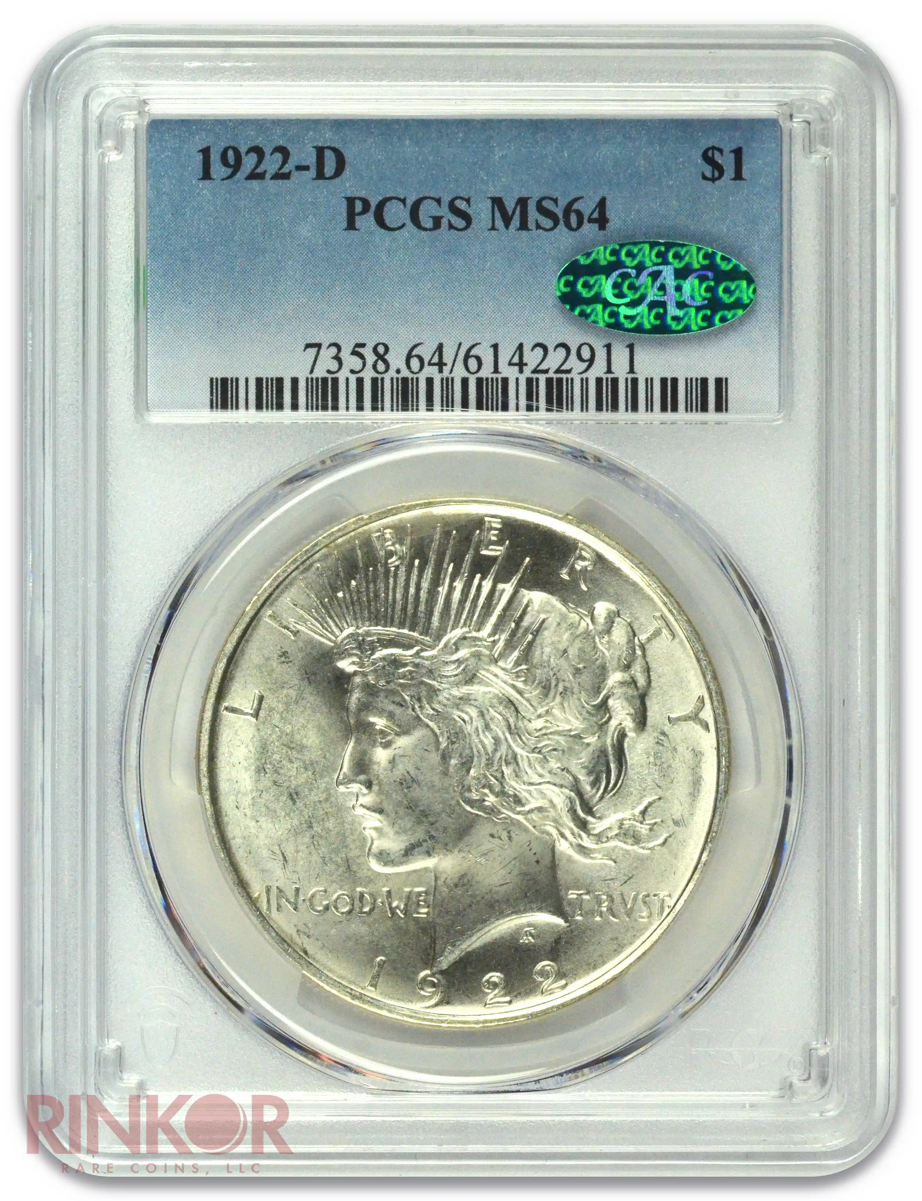 1922-D $1 Peace Dollar PCGS MS 64 CAC