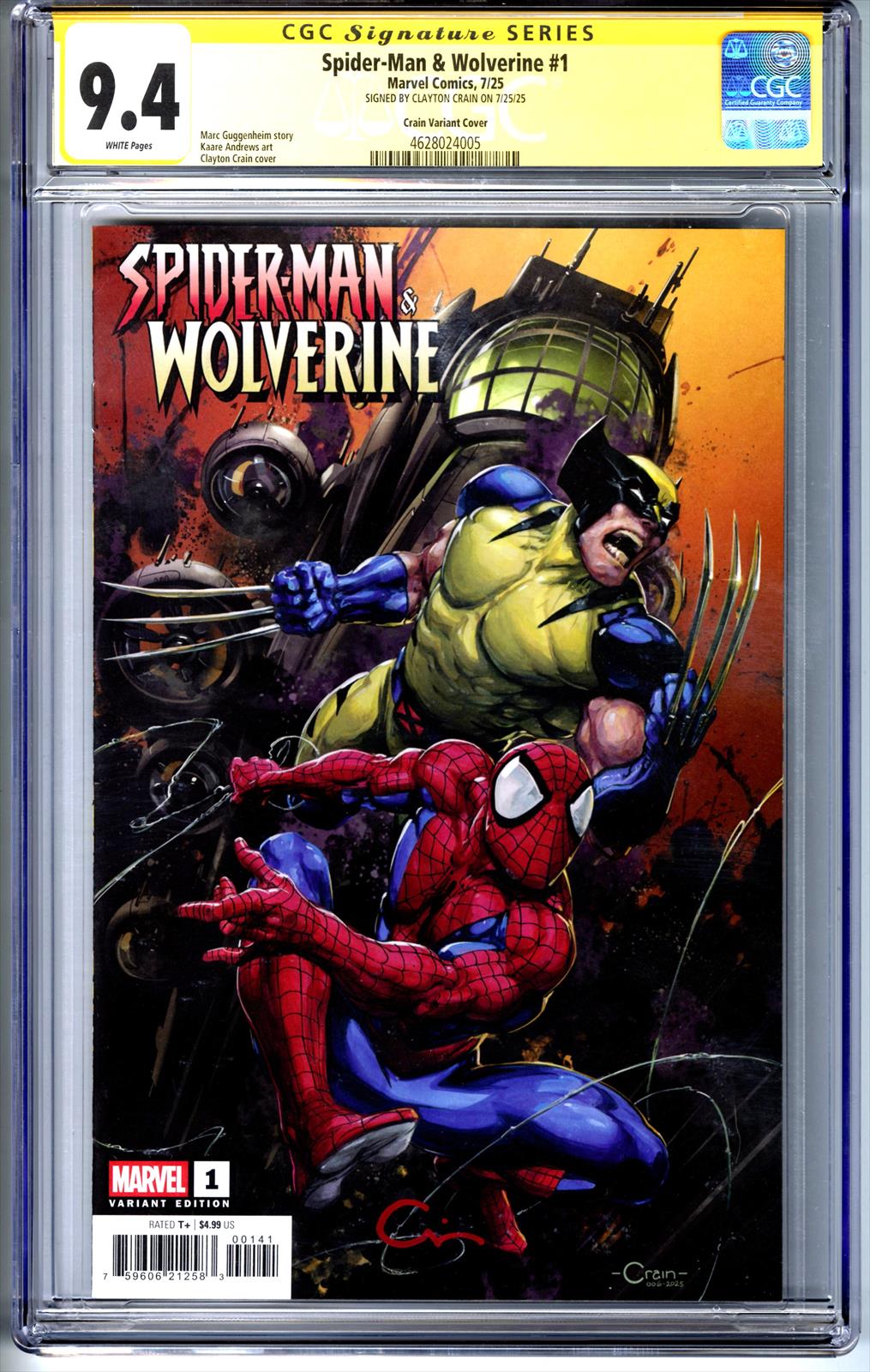 Spider-Man & Wolverine #1 Marvel 7/25 Signed by Clayton Crain CGC Signature Series 9.4