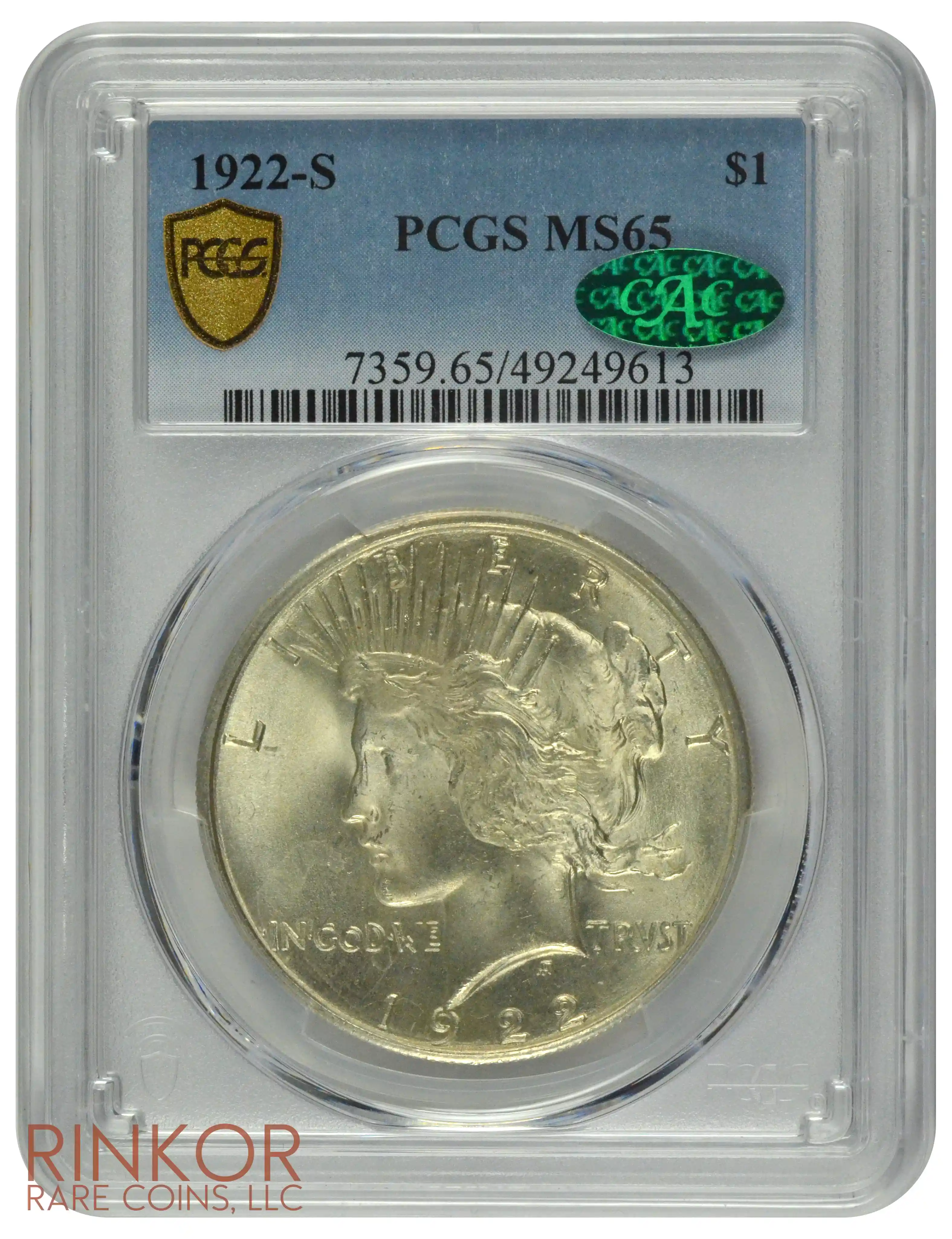1922-S $1 PCGS MS 65 CAC