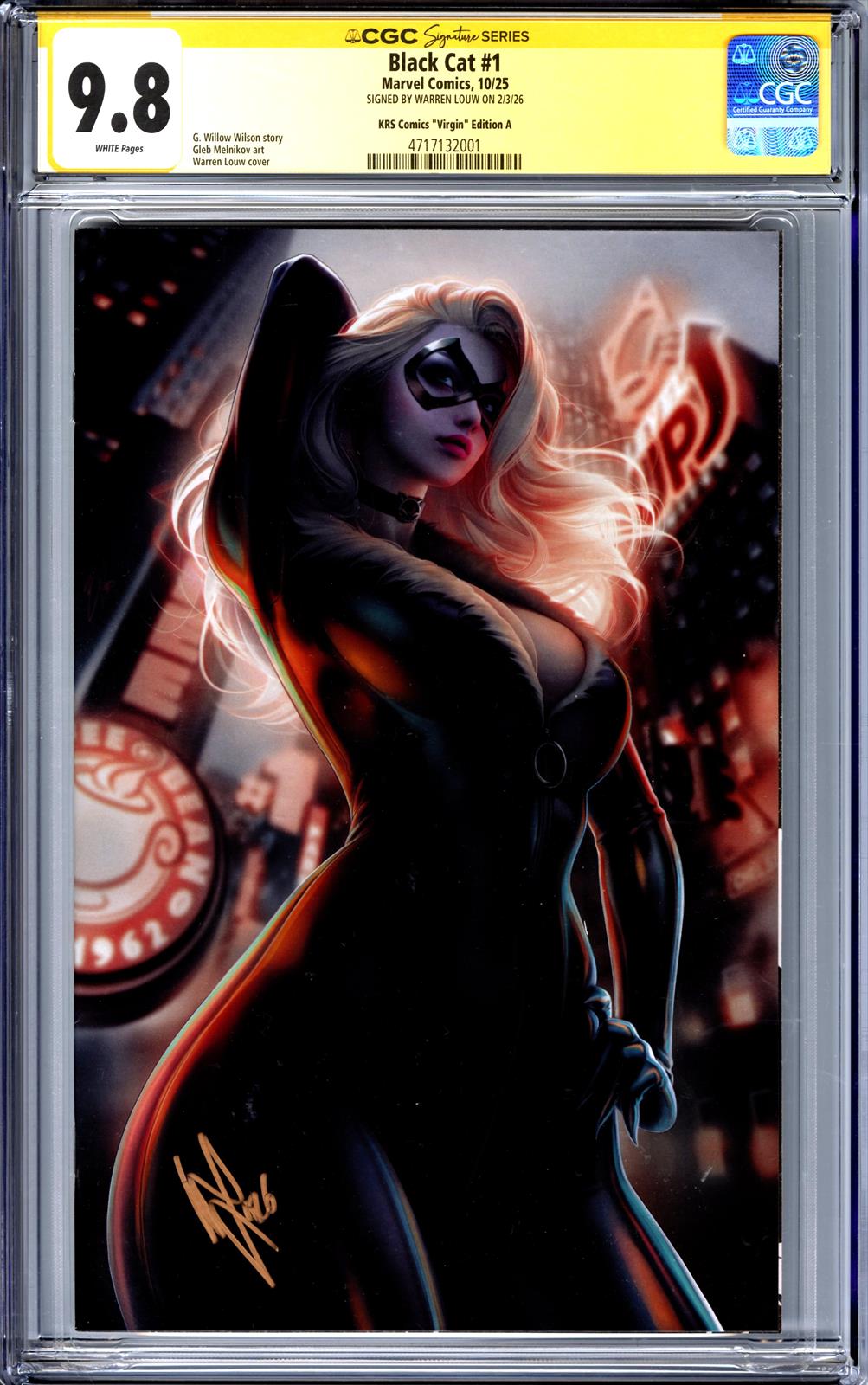Black Cat #1 Marvel Comics 10/25 Signed by Warren Louw CGC Signature Series (KRS Comics Virgin Edition A) 9.8