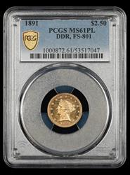 1891 $2.5 Gold DDR FS-801 PCGS MS61PL