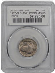 1925-S Buffalo PCGS MS 65