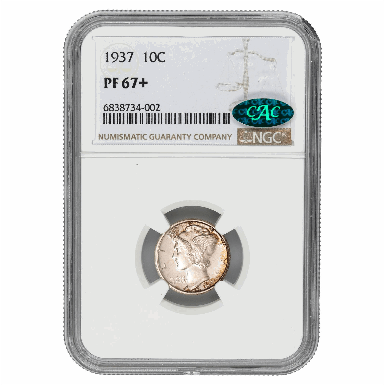 1937 Mercury Dime 10C NGC PR 67+ CAC