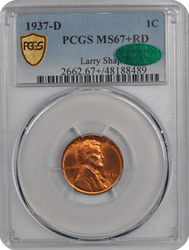 1937-D Lincoln PCGS (CAC) RD 67+ 