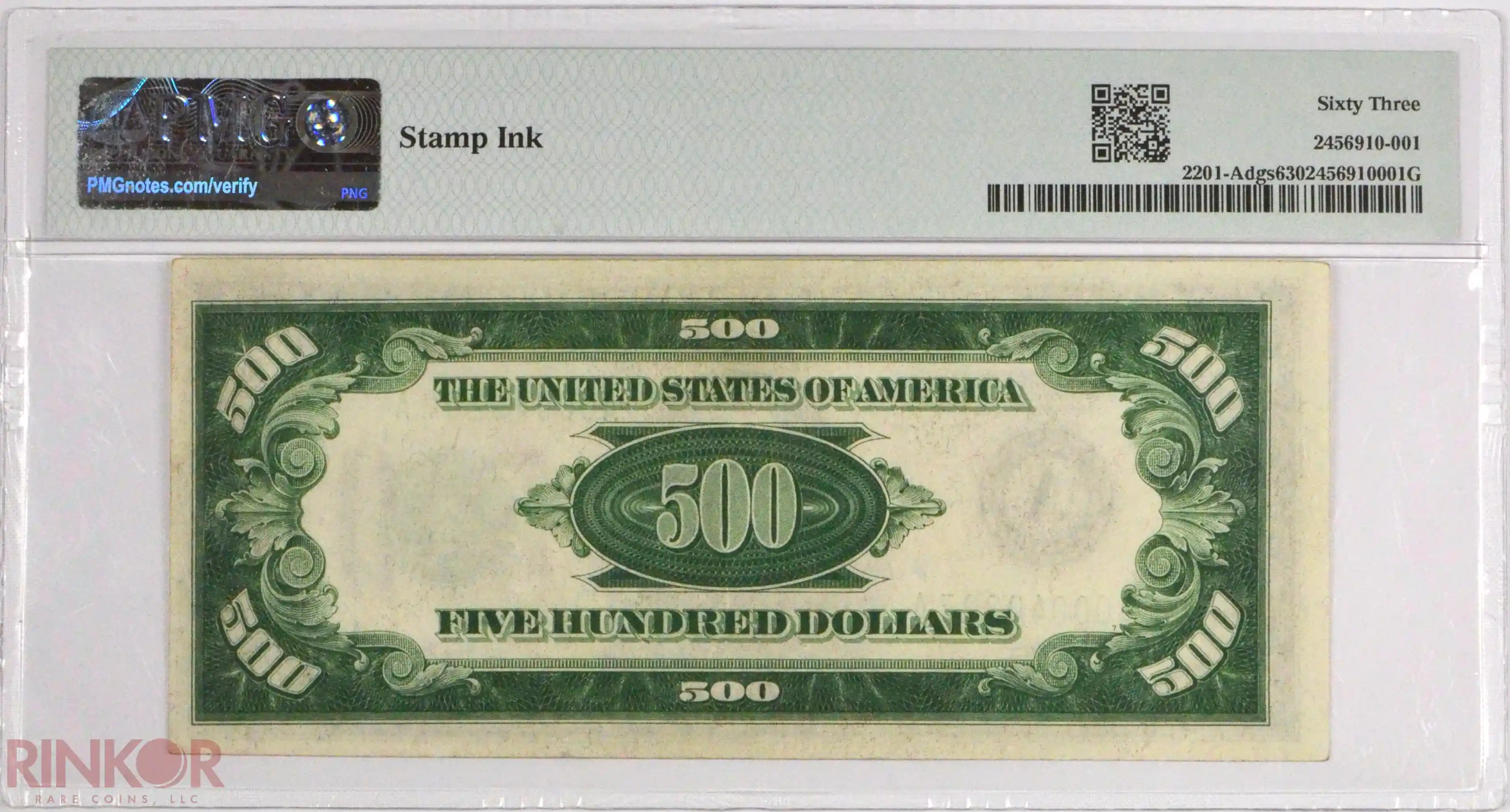 1934 $500 Fr. 2201-Adgs Federal Reserve Note PMG CU 63