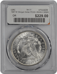 1887 $1 Morgan Dollar PCGS  #3682-3 MS65
