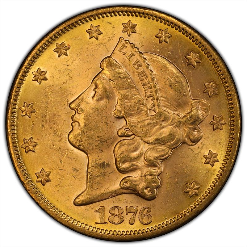 1876 $20 PCGS MS 62+ CAC