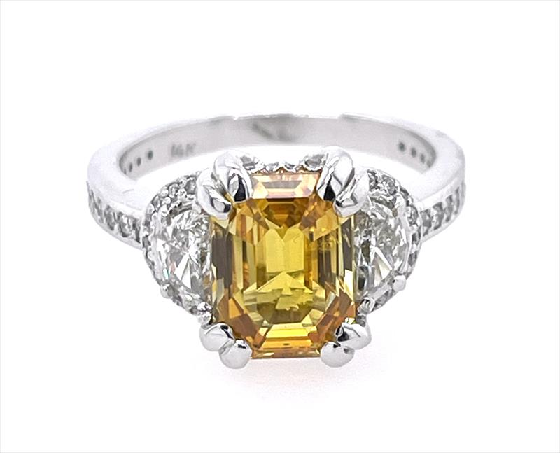 AGL Certified 3.55ct Natural Emerald Cut Yellow Sapphire Ring with 1.3cttw Diamond Accents 