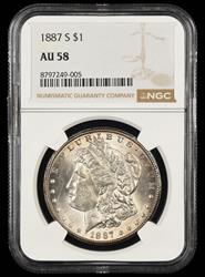1887 S $1 NGC AU-58
