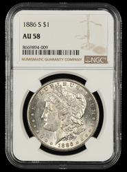 1886 S $1 NGC AU58