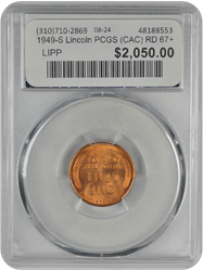 1949-S Lincoln PCGS (CAC) RD 67+ 