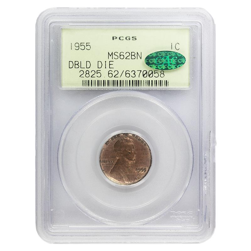 1955 Doubled Die Obverse Lincoln Wheat Cent, 1C PCGS MS 62 BN, OGH