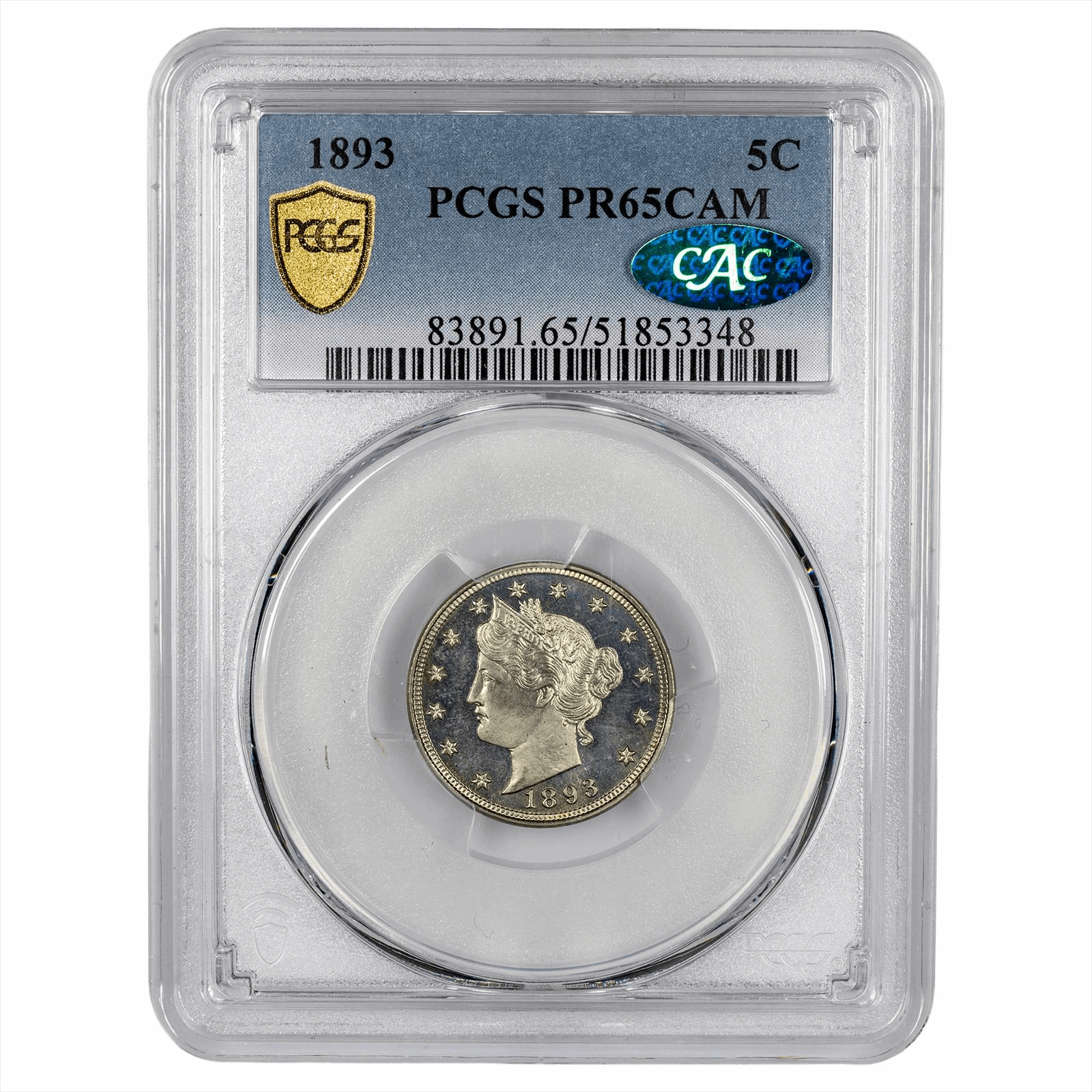 1893 Liberty V Nickel 5C PCGS PF 65 CAM CAC