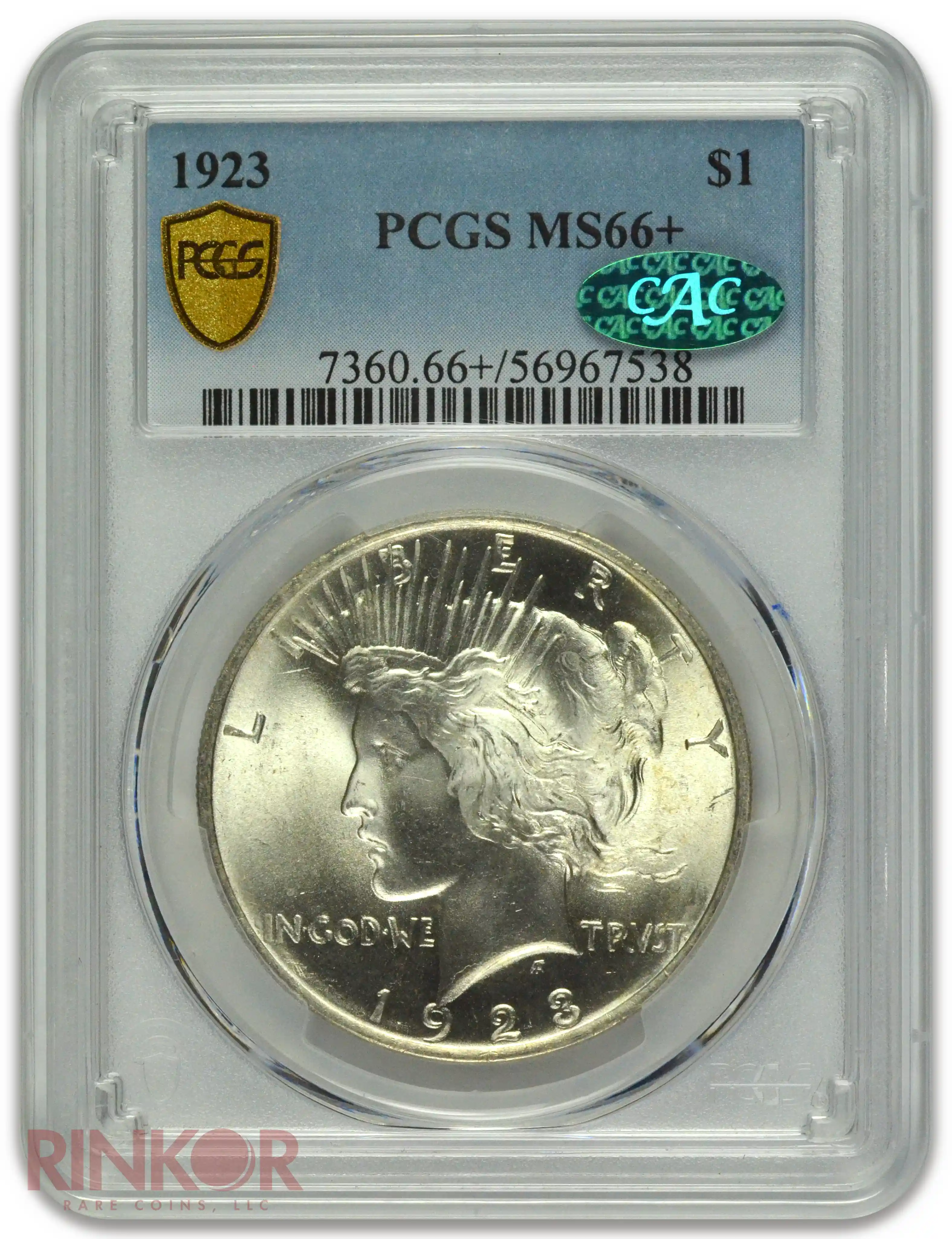 1923 $1 Peace Dollar PCGS MS 66+ CAC